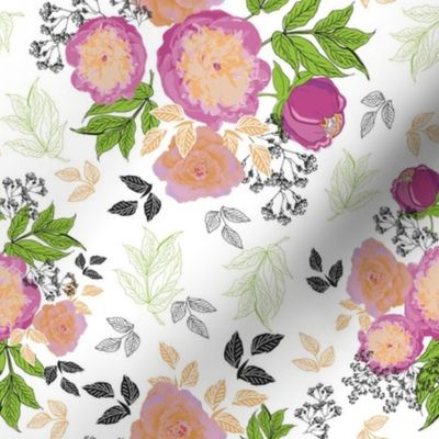 Summer Peony Rose Collection Pattern 1 on white