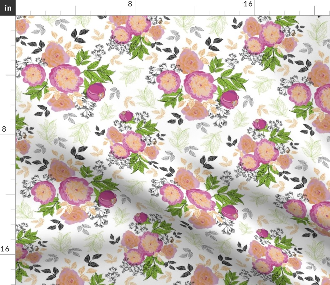 Summer Peony Rose Collection Pattern 1 on white