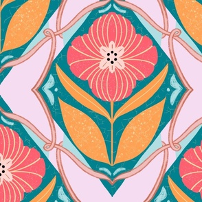 Retro floral tile in pink