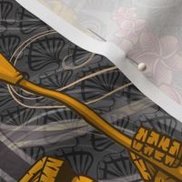 ★ TIKI NIGHT ★ Gray - Large Scale / Collection : Hawaiian Trip - Plumeria & Tiki for Aloha Shirt Prints 