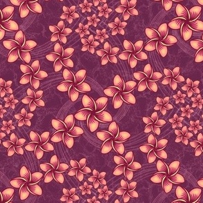 ★ HAWAIIAN LEI M ★ Frangipani Flowers / Purple + Pink - Medium Scale / Collection : Hawaiian Trip - Plumeria & Tiki for Aloha Shirt Prints