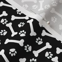 Dog Bones Paws White on Black