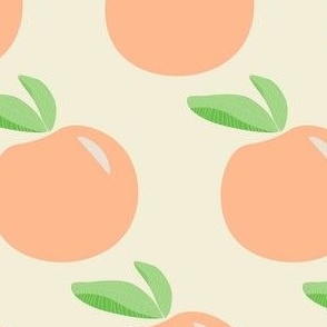 Peach with leaves on light yellow background