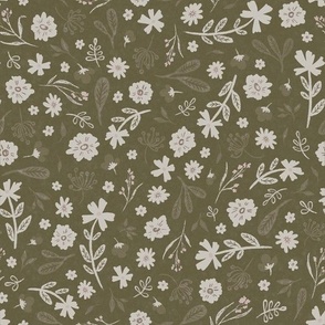 Ditsy Blossoms (olive)