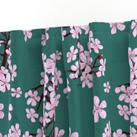 Plum Blossom Time - teal green 