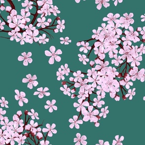 Plum Blossom Time - teal green 