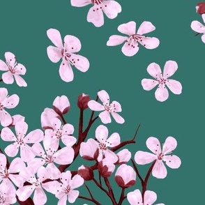 Plum Blossom Time - Teal Background