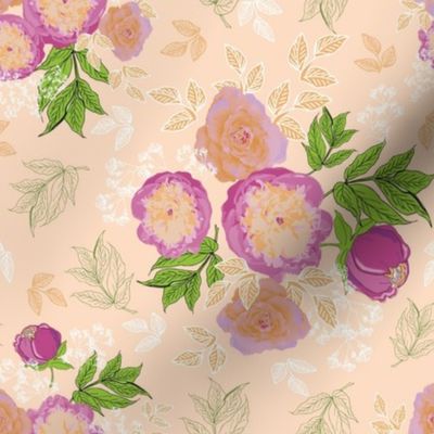 Summer Peony Rose Collection Pattern 1 on Peach