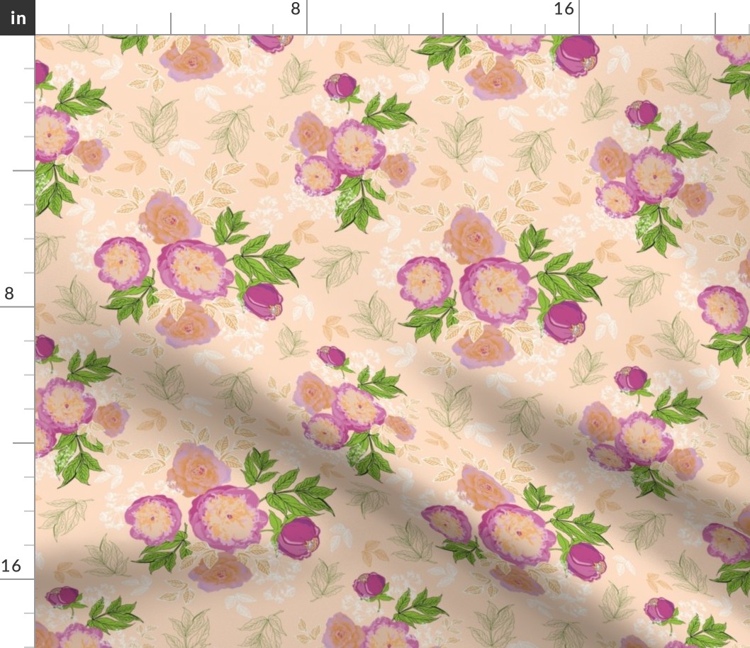 Summer Peony Rose Collection Pattern 1 on Peach