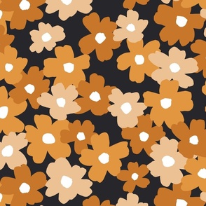 large // Fall Floral for Halloween Pumpkin Oranges and Charcoal