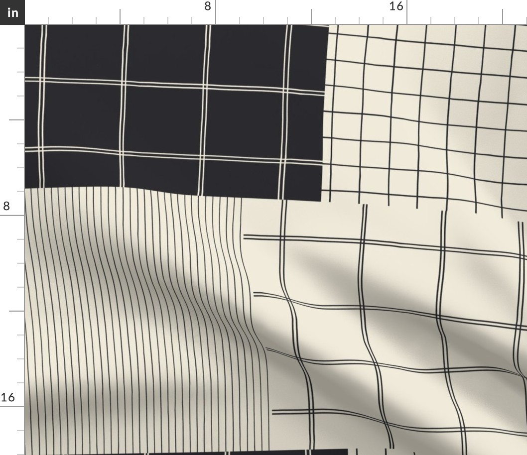 Charcoal and Off White Modern Grid Patchwork