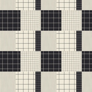 small // Modern Grid Patchwork Charcoal and Off White 