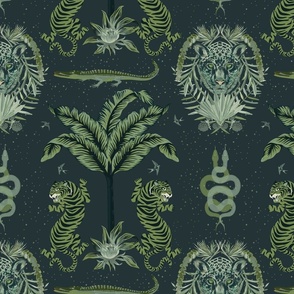 Maximalist Jungle in Monochrome Dark Emerald