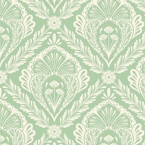 Lacy Floral Damask | Regular Scale | Green & Cream