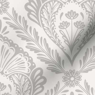 Lacy Floral Damask | Large Scale | Gray