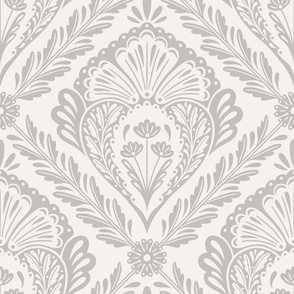 Lacy Floral Damask | Large Scale | Gray