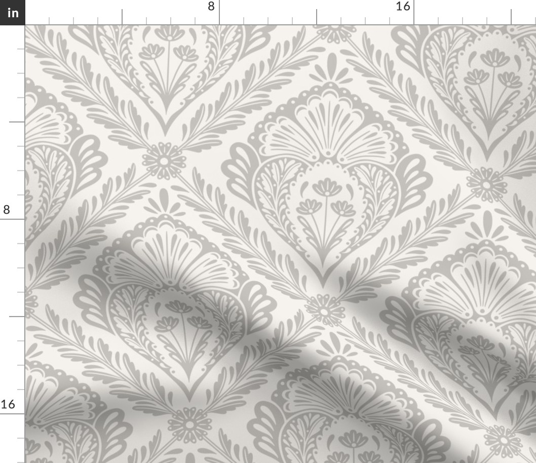 Lacy Floral Damask | Large Scale | Gray