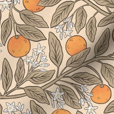 Art Nouveau Oranges Neutral Summer Medium Scale