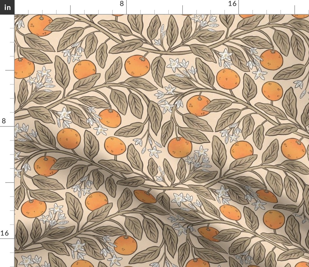Art Nouveau Oranges Neutral Summer Medium Scale