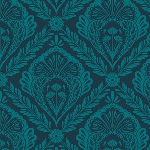 Lacy Floral Damask | Regular Scale | Teal & Navy