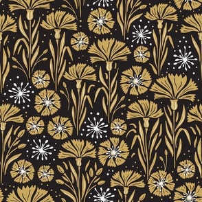 golden cornflowers on black |  field  wild of flowers