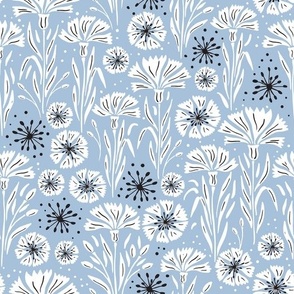 white cornflowers on baby blue |  field  wild of flowers