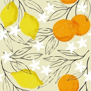 Lemons and oranges gouache painting 