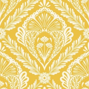 Lacy Floral Damask | Large Scale | Yellow