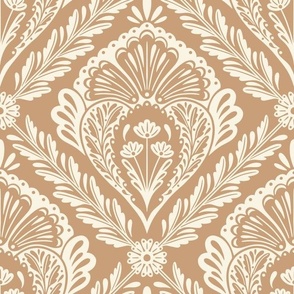 Lacy Floral Damask | Large Scale | Gingerbread Brown