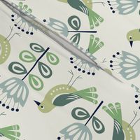 Mid Century Modern Birds Green