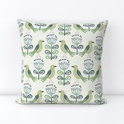 Mid Century Modern Birds Green