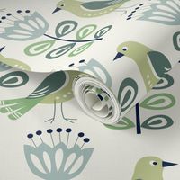 Mid Century Modern Birds Green