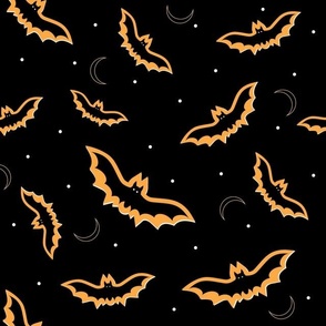Orange Bats on A Black Background, Halloween
