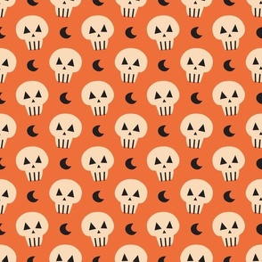 Orange and Black Halloween Pattern, Skulls and Moons