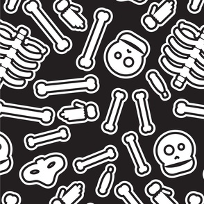 Skeleton Bones on Black Background, Halloween, Day of the Dead