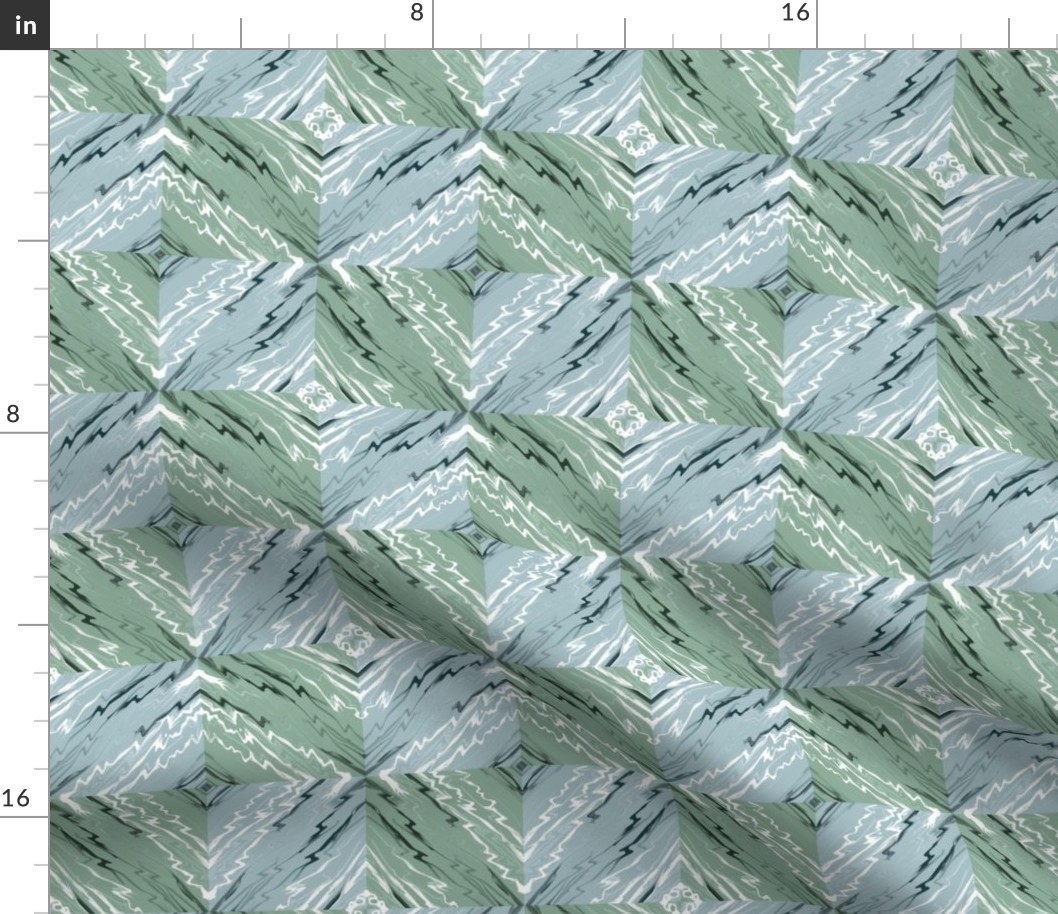 Slanted Marble Checkerboard in Sage Green and Blue Gray
