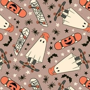 Boy Halloween Skateboard Ghosts Pattern