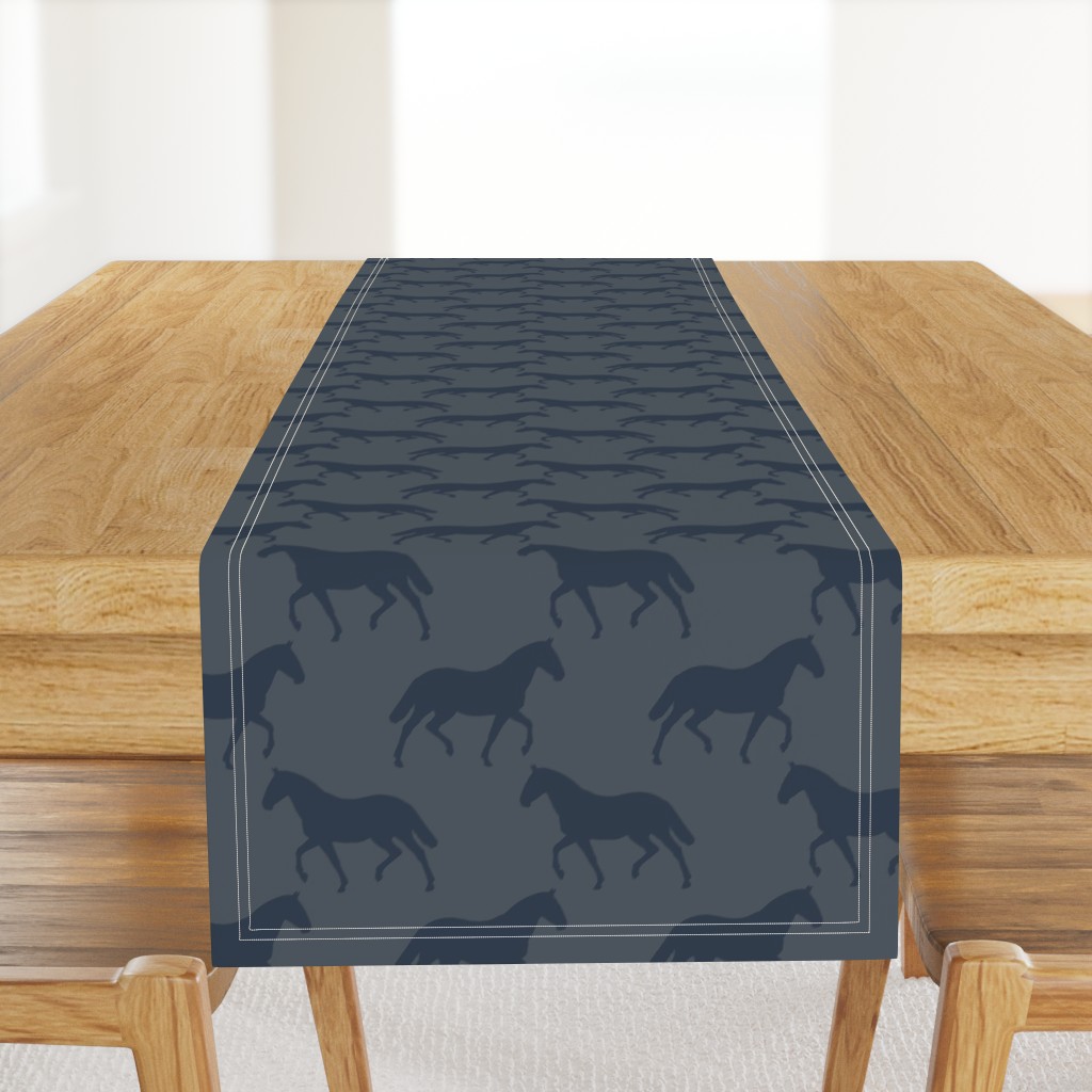 Large Subtle Trotting Horse Silhouette, Navy on Slate