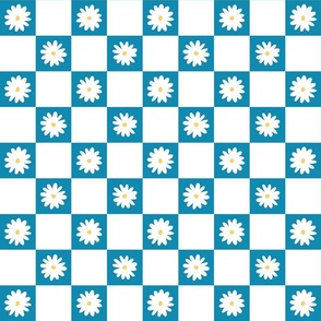 daisies checkers - moody blue