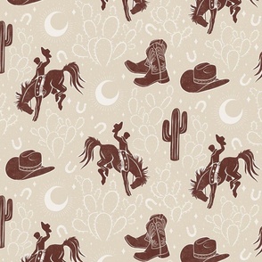Cowboys and Cacti - 12" large - sand with brown