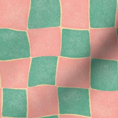 Wobbly Checkerboard - 12" large - pink and teal