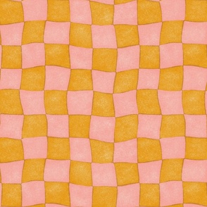 Wobbly Checkerboard - 12" large - marigold and pink