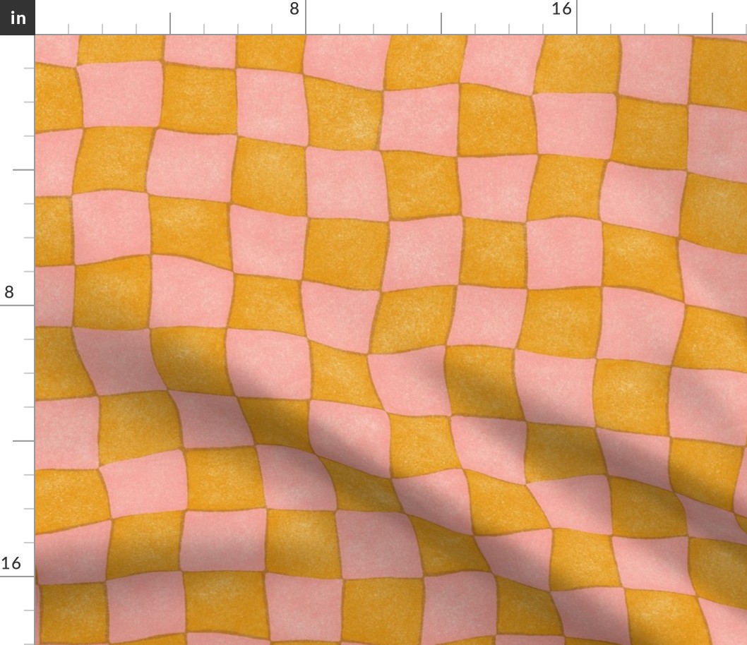 Wobbly Checkerboard - 12" large - marigold and pink