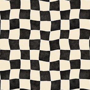 Wobbly Checkerboard - 12" large - black and cream