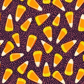 Candy Corn Ditsy // Purple Background // Large Scale