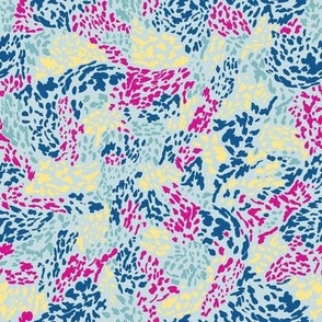 Abstract Ditsy Floral Leopard Magenta & Blue