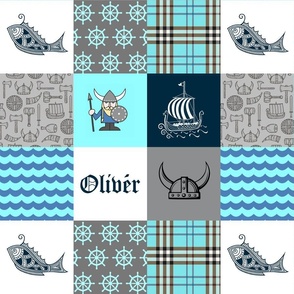 OLIVÉR Viking Boy Nautical Patchwork | Navy, Teal, Gray, Plaid | 3x3 4.5”SQ
