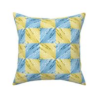Slanted Marble Checkerboard in Sky Blue and Lemon Yellow