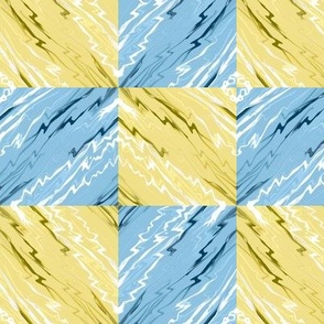 Slanted Marble Checkerboard in Sky Blue and Lemon Yellow