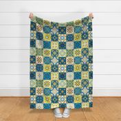 portuguese tiles or cheater quilt - folkart / folklore blue yellow 24inch